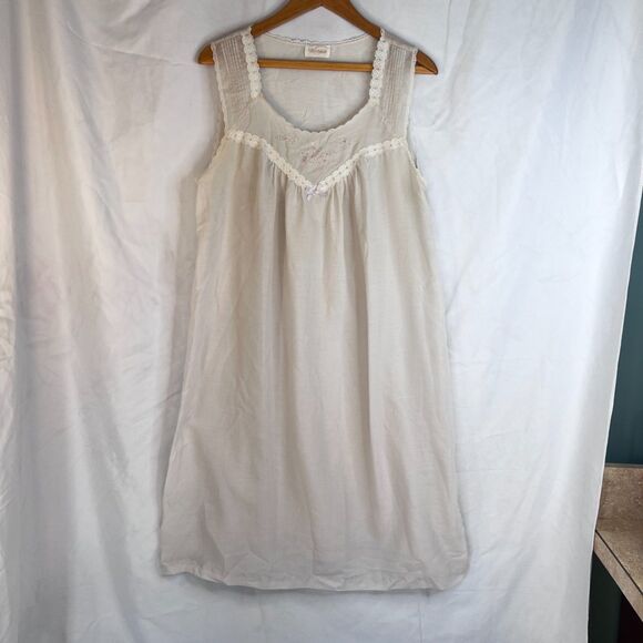 Barbizon VTG Nightgown Nightie Sleeveless Embroidered Lace Trim Size Large Boho - Picture 8 of 9